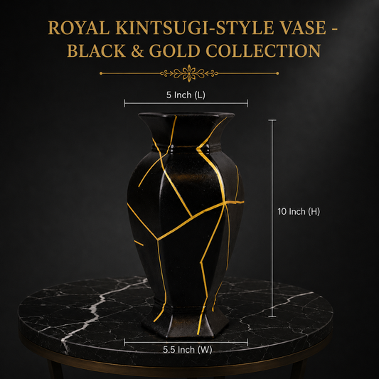 Royal Kintsugi-Style Vase - Black & Gold Collection