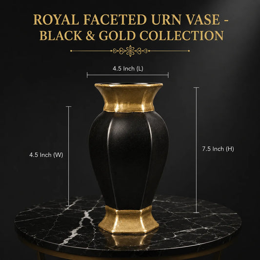 Royal Faceted Urn Vase - Black & Gold Collection