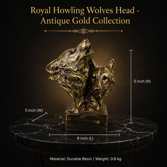 Royal Howling Wolves Head - Antique Gold Collection
