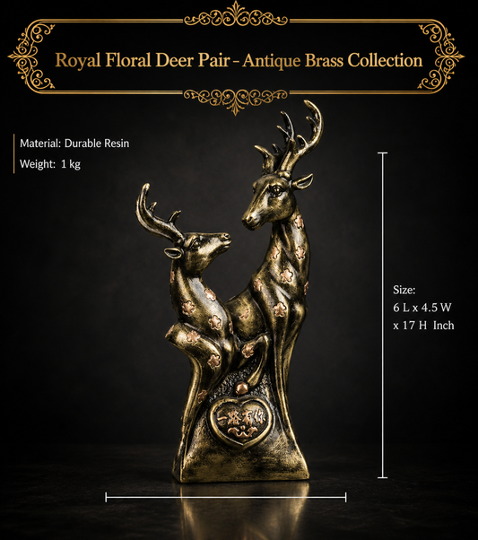 Royal Floral Deer Pair - Antique Brass Collection