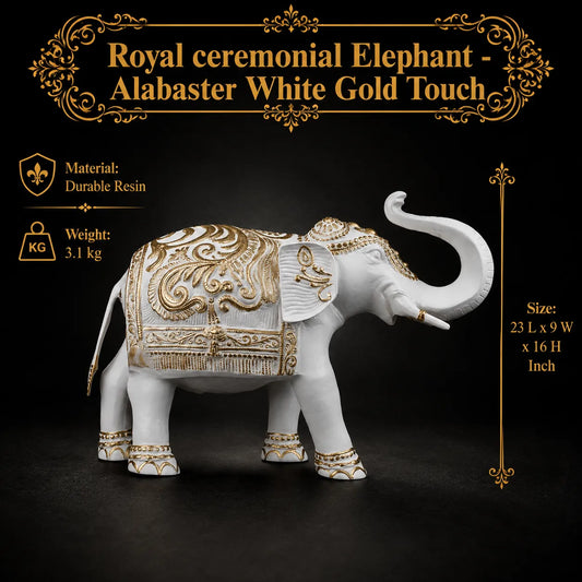 Royal ceremonial Elephant - Alabaster White Gold Touch