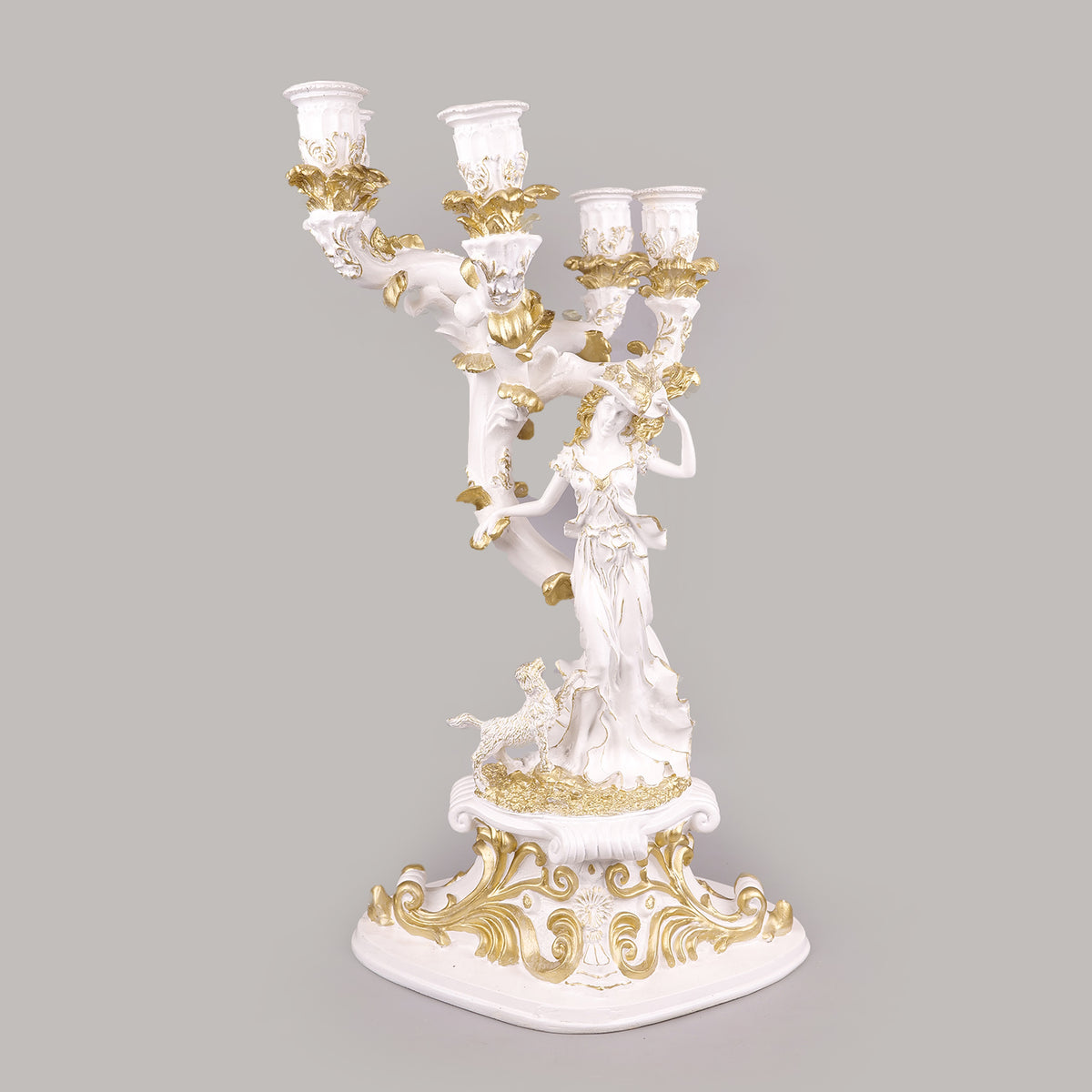 Royal Baroque Maiden Candelabra - White & Gold Collection