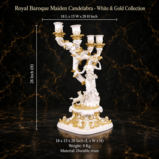 Royal Baroque Maiden Candelabra - White & Gold Collection
