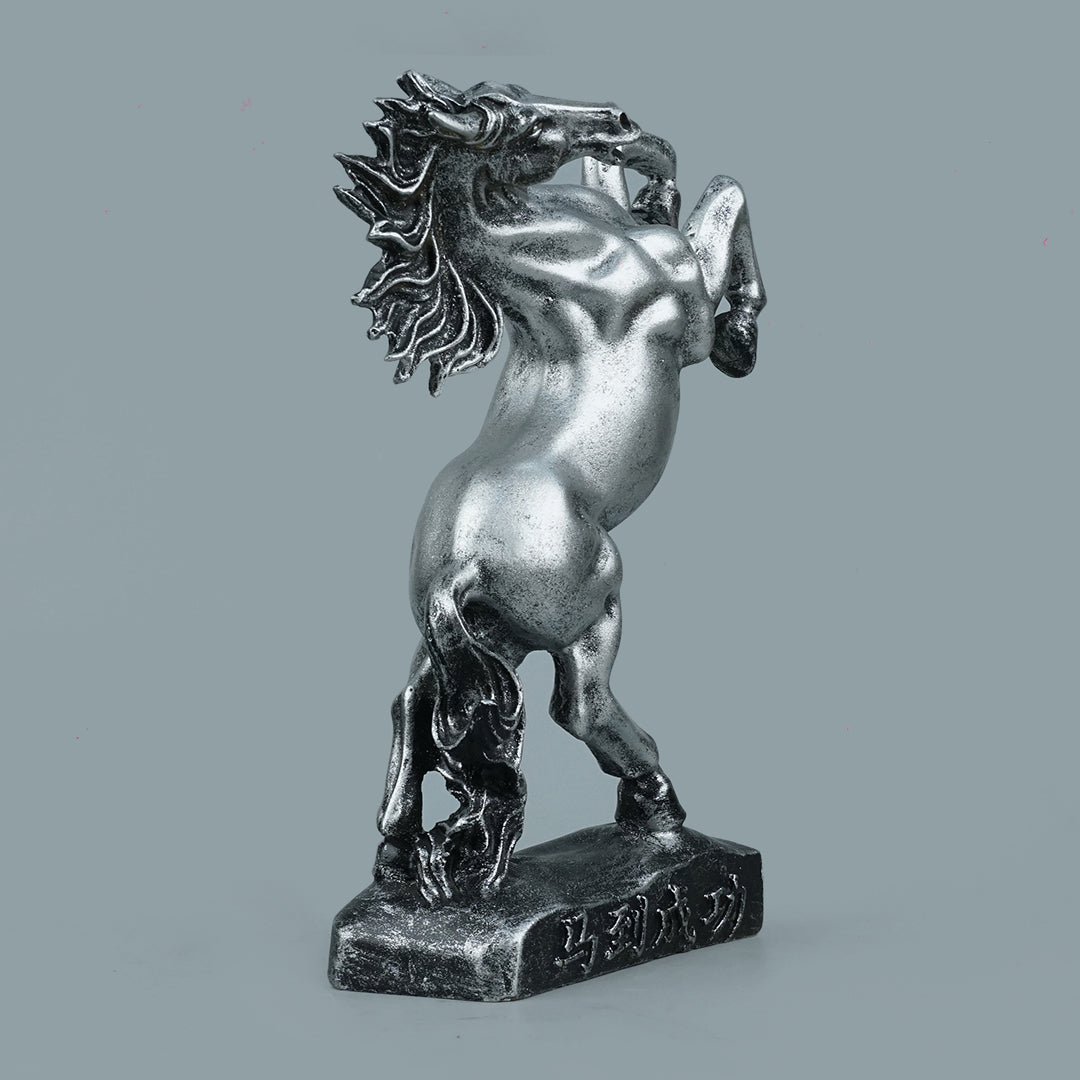 Royal Rearing Horse Decor Statue - Antique Silver