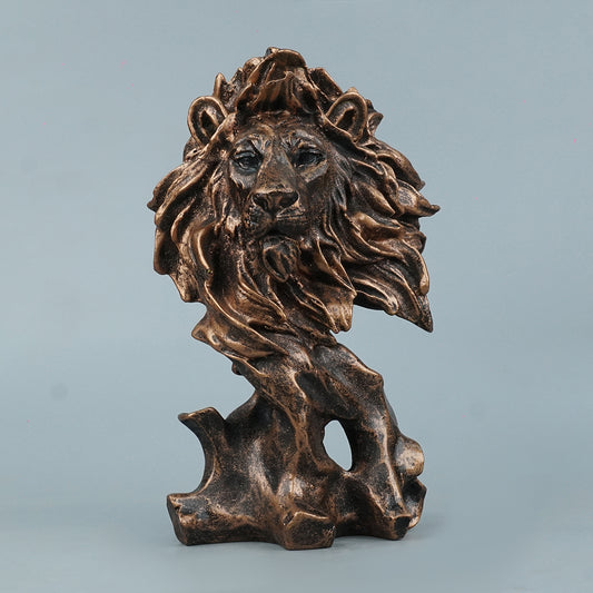 Dynamic Lion Head Bust Decor Statue-antique copper