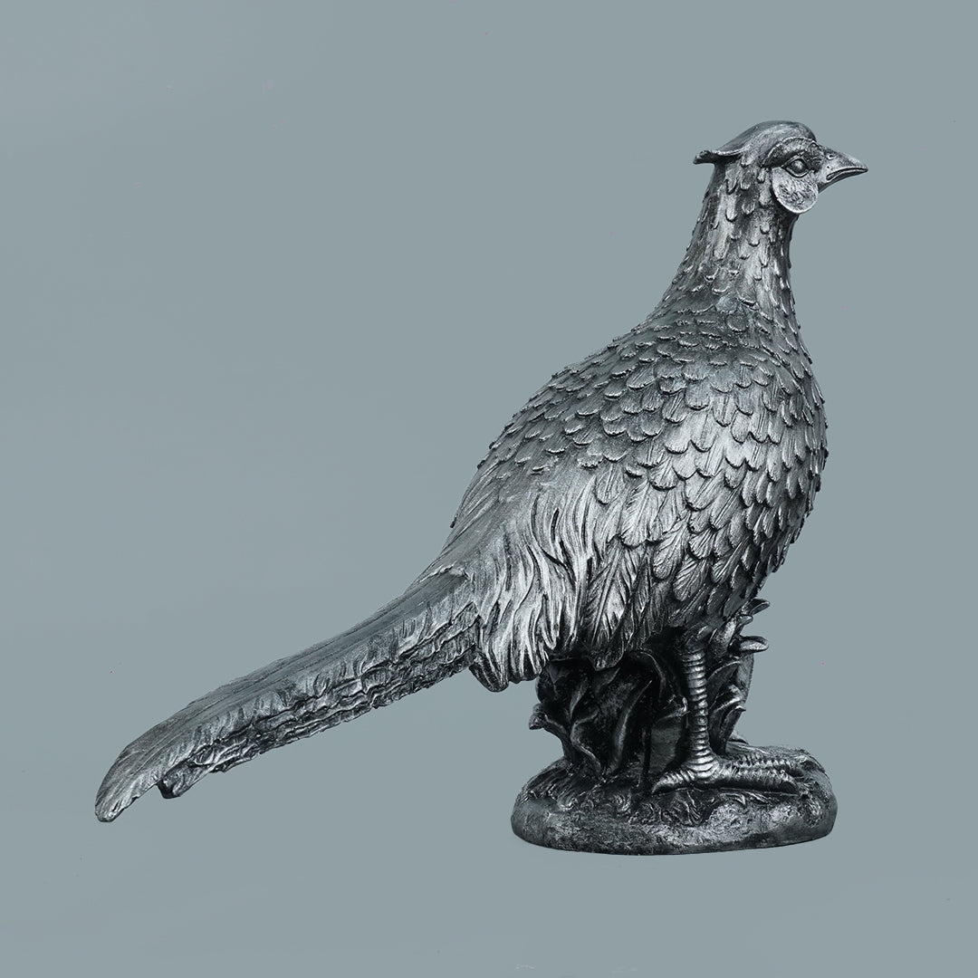 Pheasant Bird Decor Statue - Antique Silver