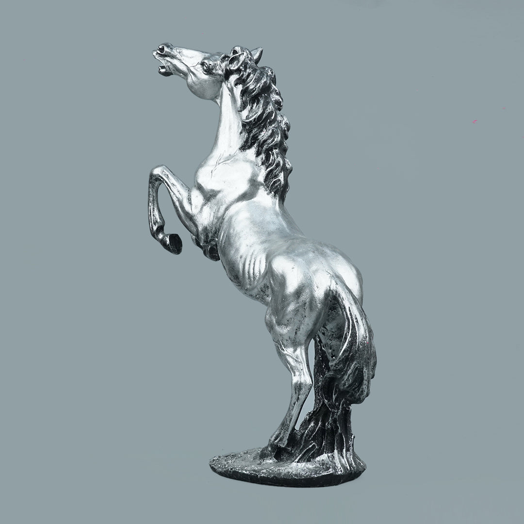 Grand Rearing Horse Decor Statue - Antique Silver