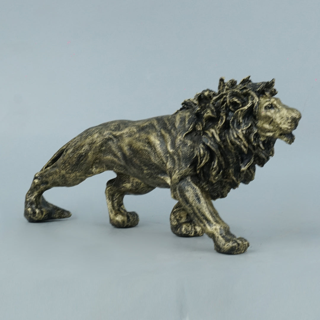 Stalking Lion Decor Statue - Antique Brass