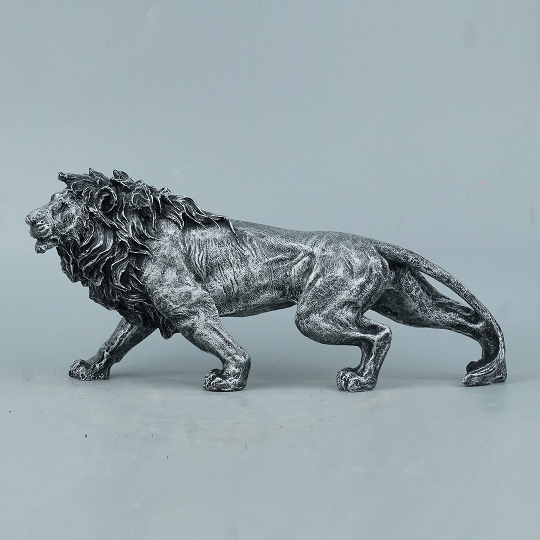 Stalking Lion Decor Statue - Antique Silver