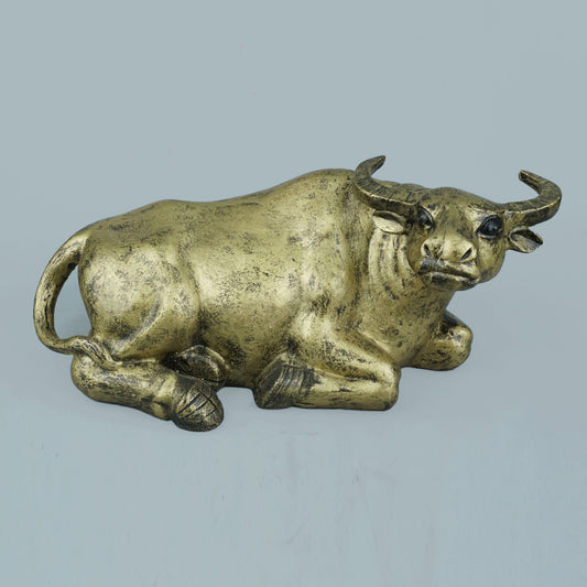 Majestic Resting Bull Decor Statue-antique brass