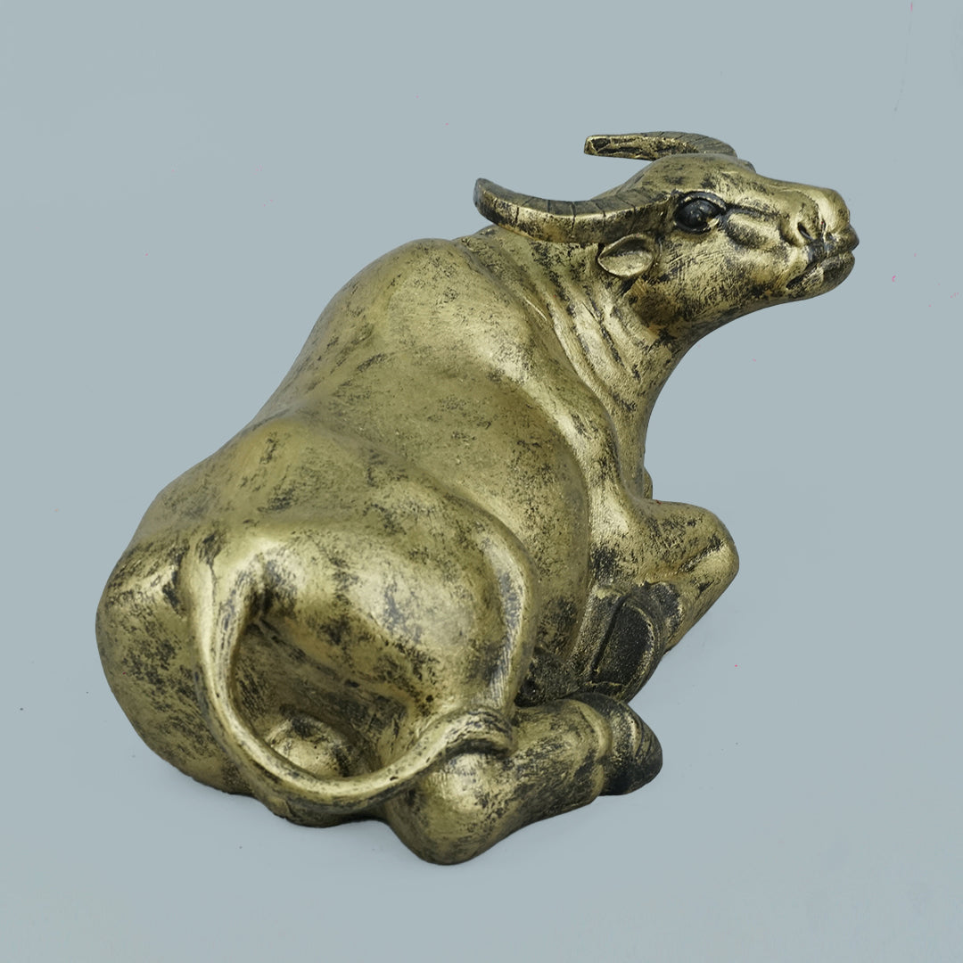 Majestic Resting Bull Decor Statue - Antique Brass