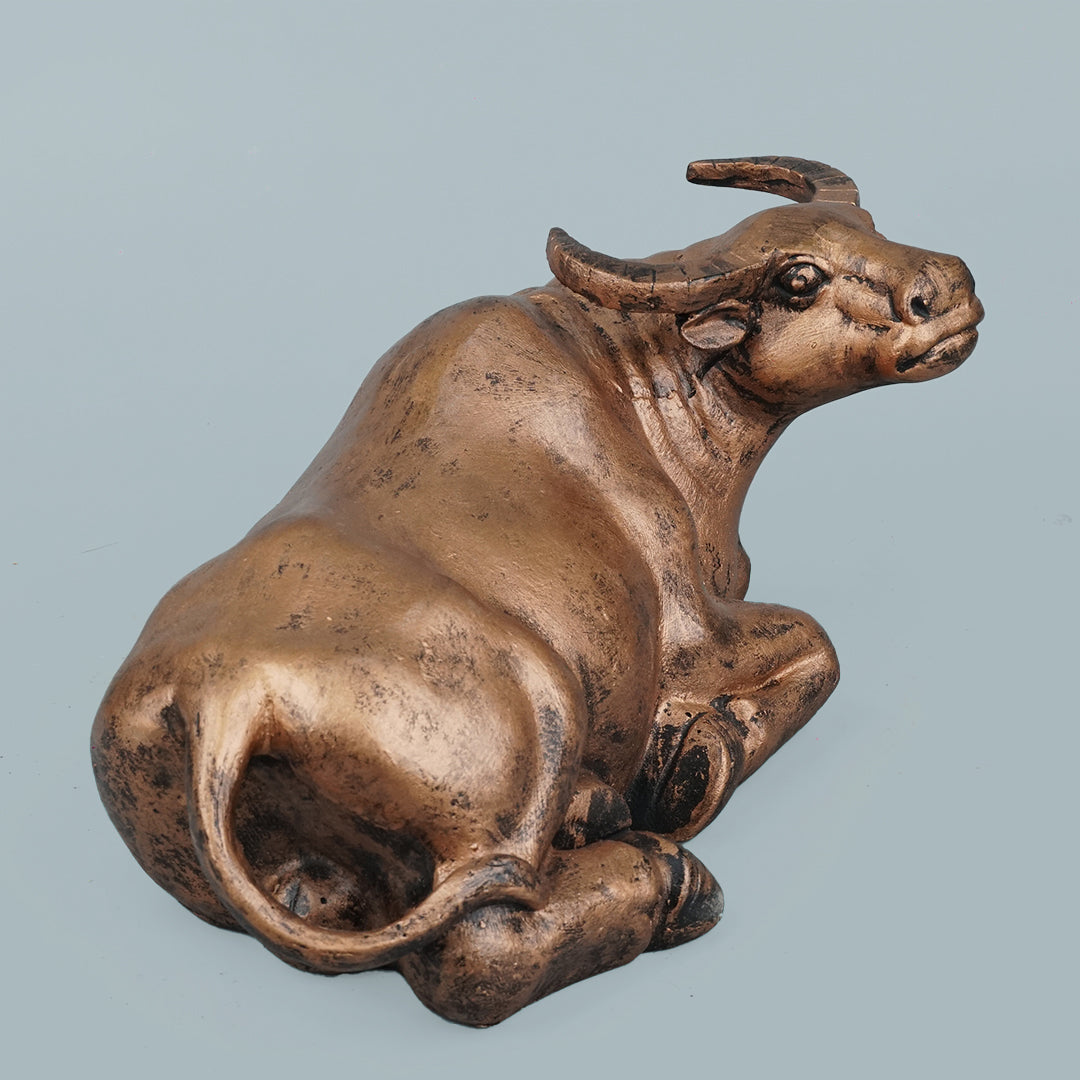 Majestic Resting Bull Decor Statue - Antique Copper