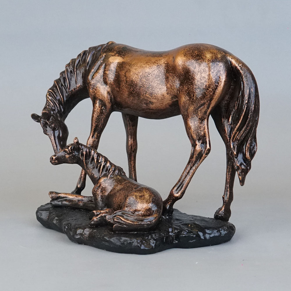 Royal Mare and Foal Decor Statue - Antique Copper