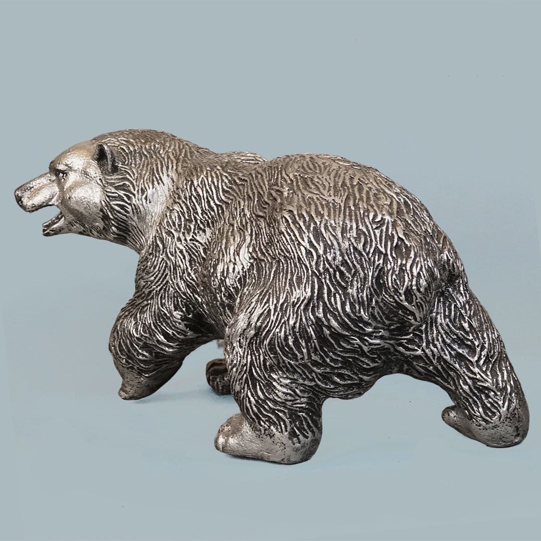 Royal Walking Grizzly Bear Decor Statue - Antique Silver