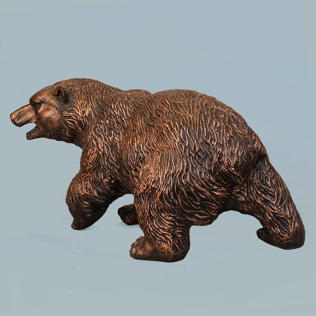 Royal Walking Grizzly Bear Decor Statue - Antique Copper