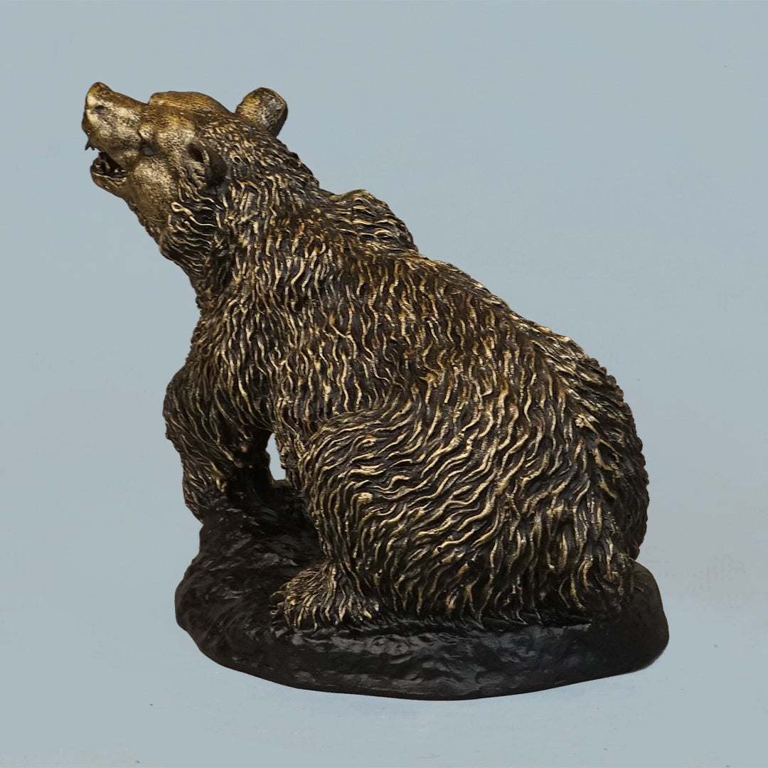 Royal Roaring Grizzly Bear Statue - Antique Brass