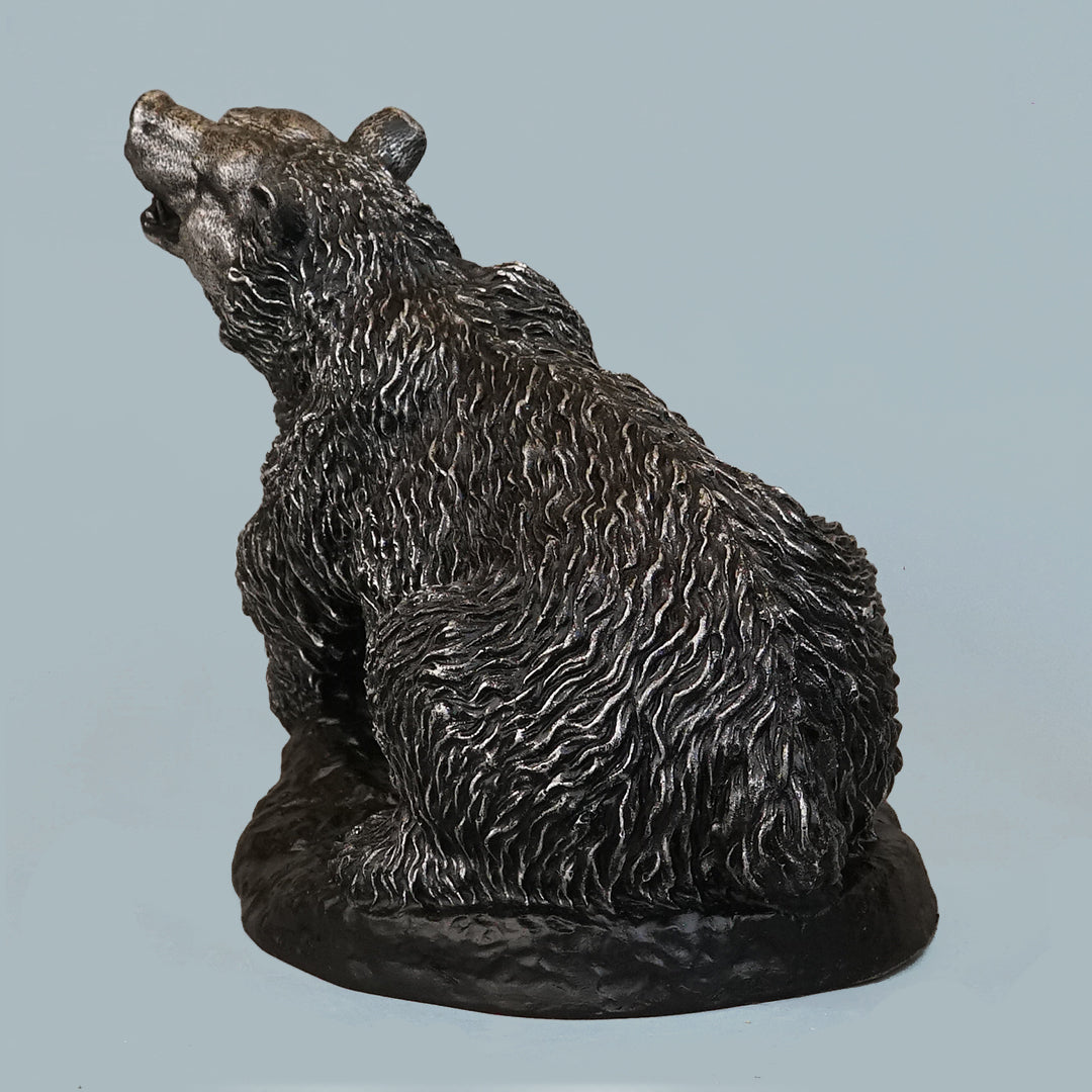 Royal Roaring Grizzly Bear Statue - Antique Silver