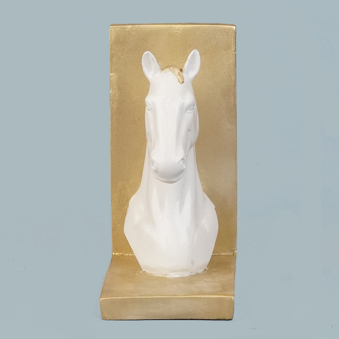 Royal Equestrian Horse Head Bookends - Golden White Edition