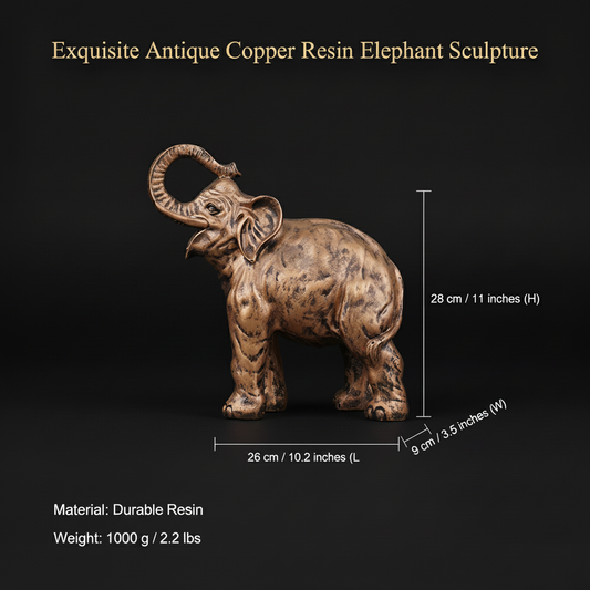 Sophisticated Antique Gold Resin Elephant Sculpture-antique copper