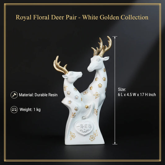 Royal Floral Deer Pair - White Golden Collection