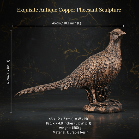 Pheasant Bird Decor Statue - Antique Copper