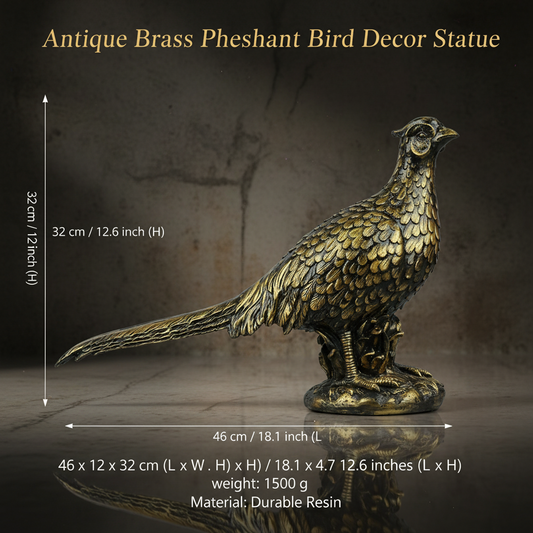 Pheasant Bird Decor Statue - Antique Brass