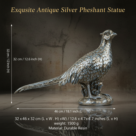 Pheasant Bird Decor Statue - Antique Silver