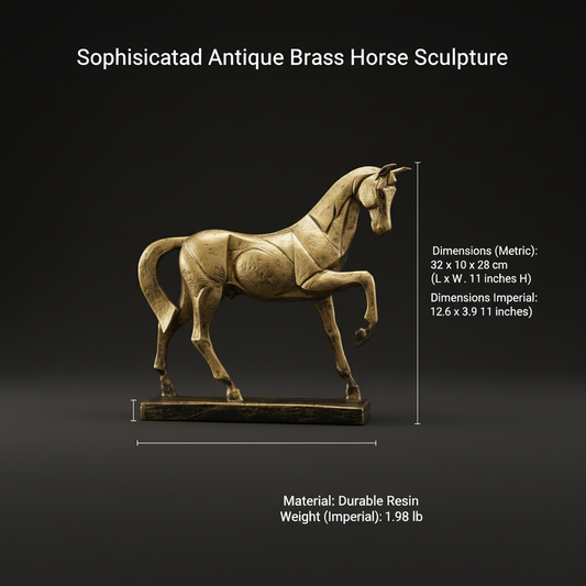 Sophisticated Antique Brass Resin Horse Sculpture
