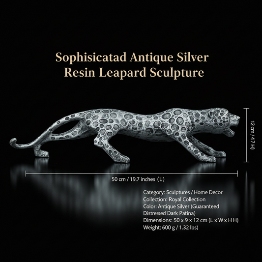 Leopard Decor Statue-antique silver