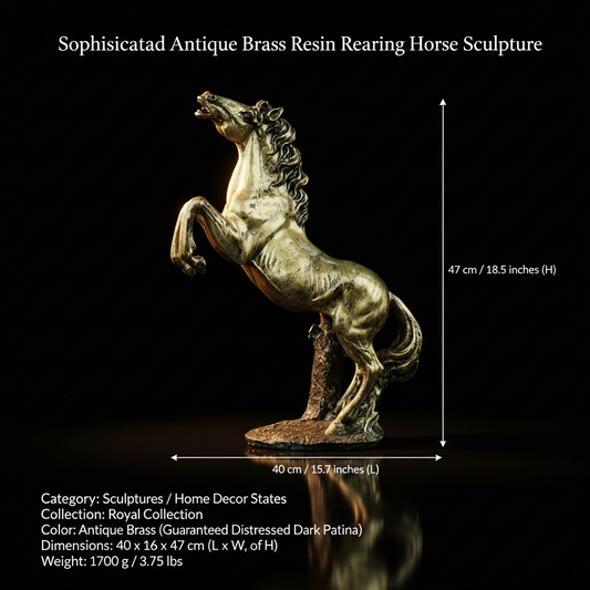 Grand Rearing Horse Decor Statue - Antique Brass