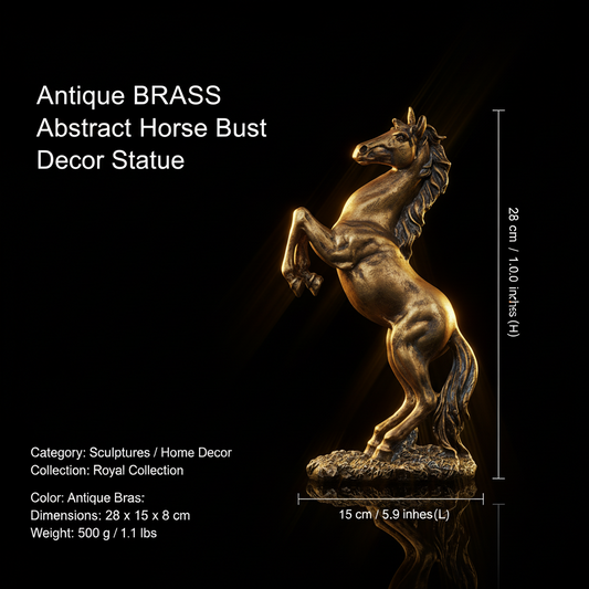 Abstract Horse Bust Decor Statue - Antique Brass