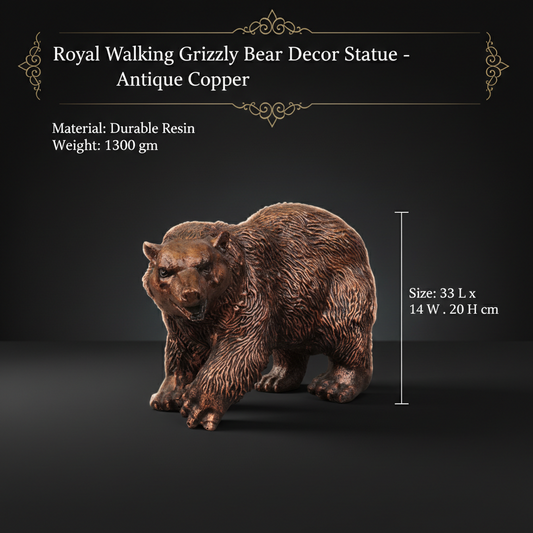 Royal Walking Grizzly Bear Decor Statue - Antique Copper