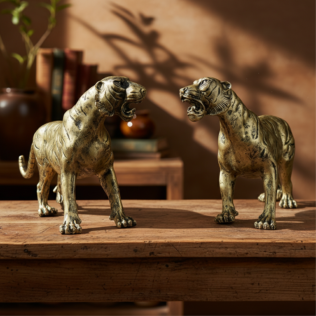 Brass Stalking Feline Decor Statue