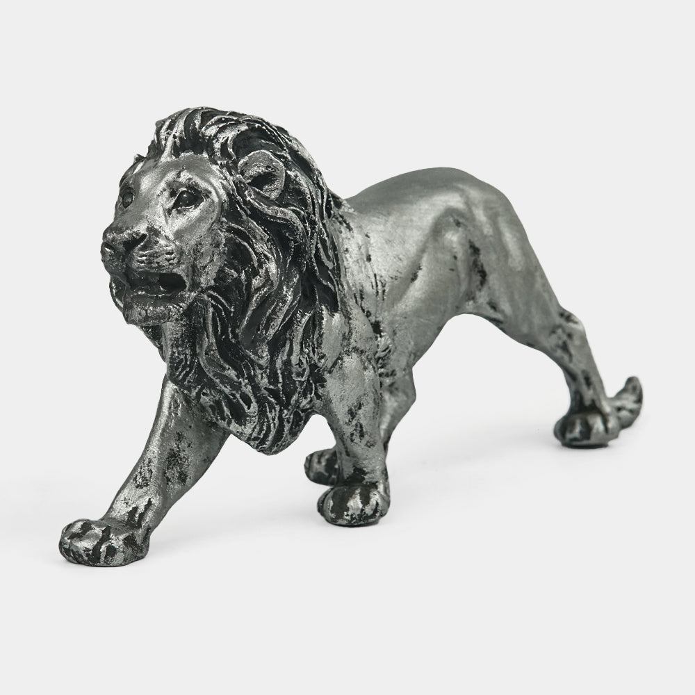 Majestic Stalking Lion Decor Statue-antique silver