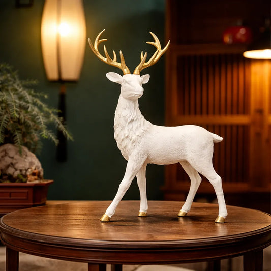 Royal Stately Stag Decor Statue - White Edition