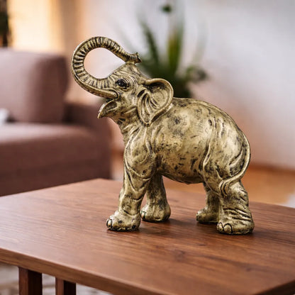 Antique Brass Resin Elephant Sculpture