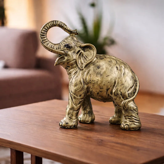 Antique Brass Resin Elephant Sculpture