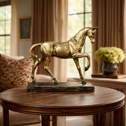 Royal Geometric Horse Statue - Antique Brass