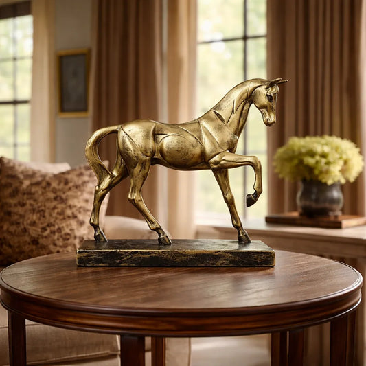 Royal Geometric Horse Statue - Antique Brass