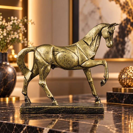 Royal Geometric Horse Statue - Antique Brass