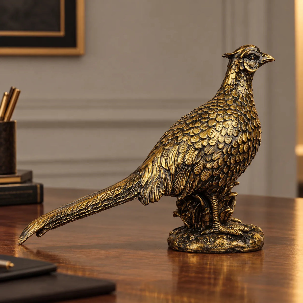 Pheasant Bird Decor Statue - Antique Gold