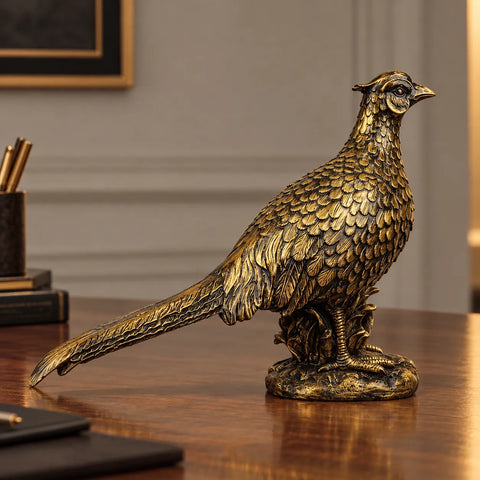 Pheasant Bird Decor Statue - Antique Gold