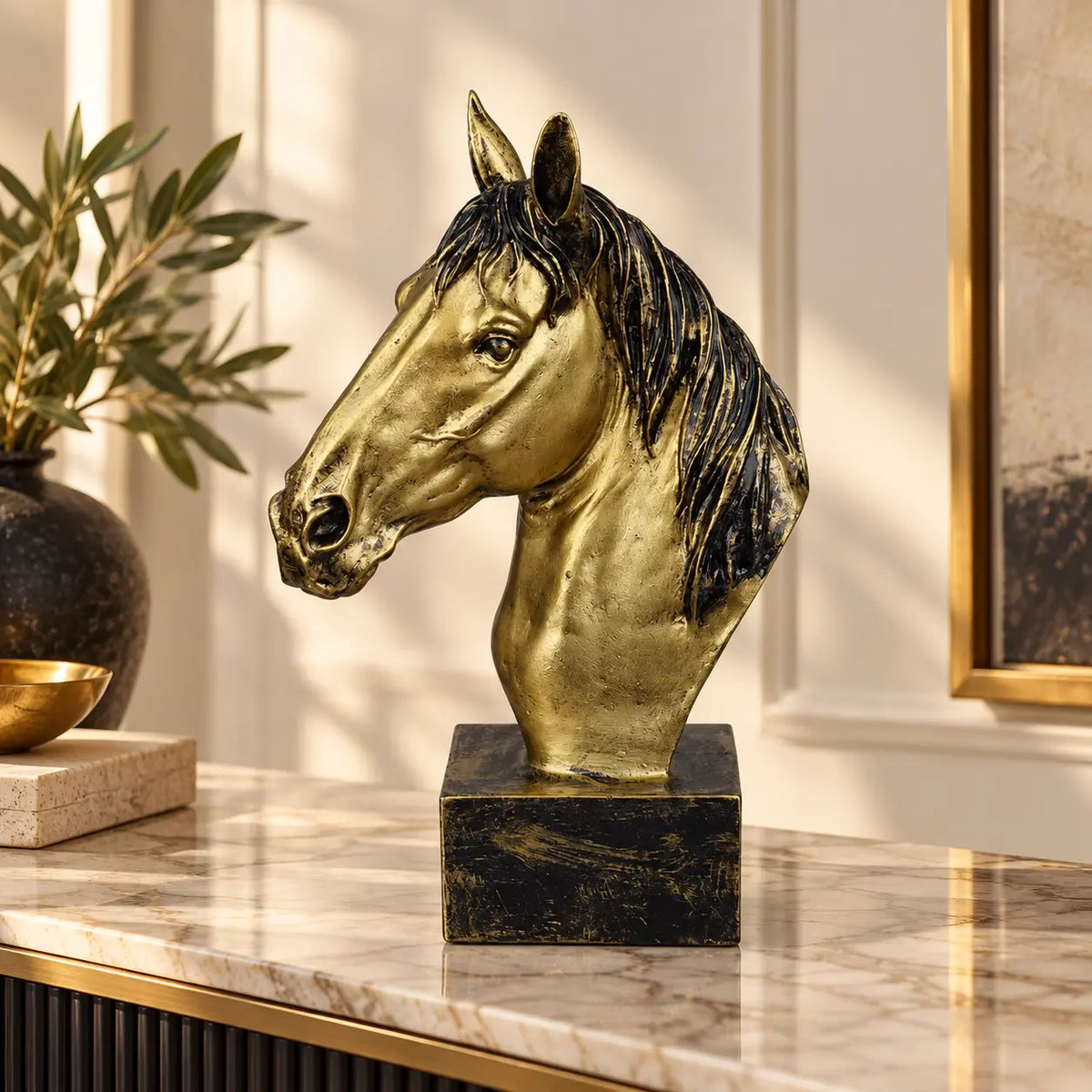 Horse Head Decor Statue - Antique Brass