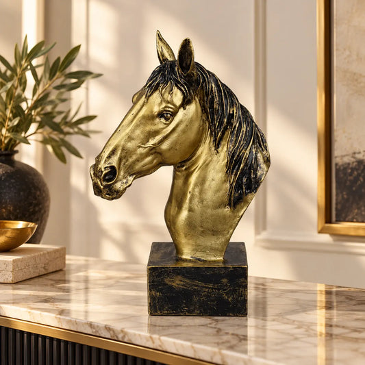Horse Head Decor Statue - Antique Brass