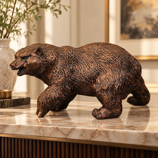 Royal Walking Grizzly Bear Decor Statue - Antique Copper