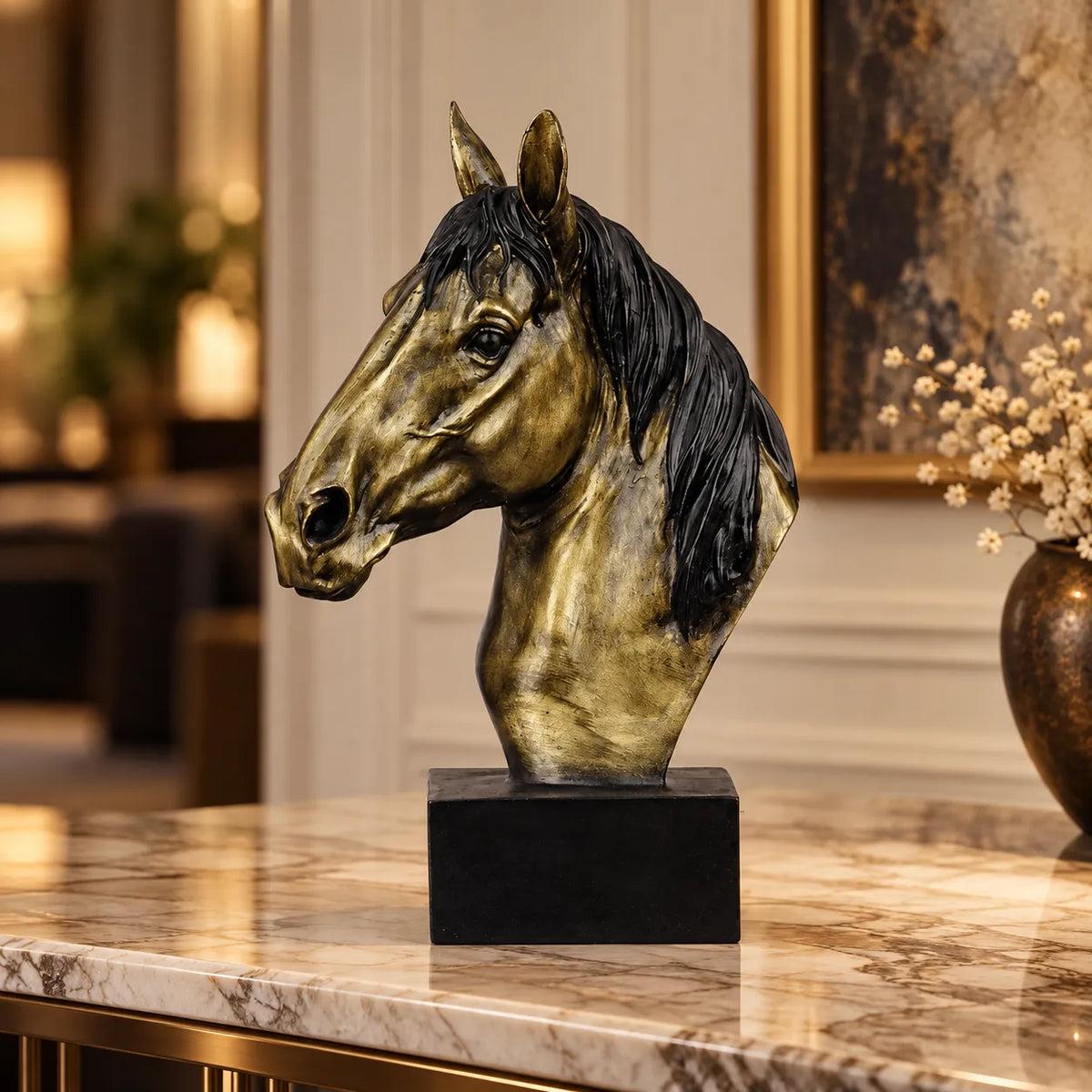 Horse Head Decor Statue - Black Antique Brass