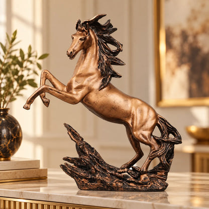Dynamic Rearing Horse Decor Statue - Antique Copper