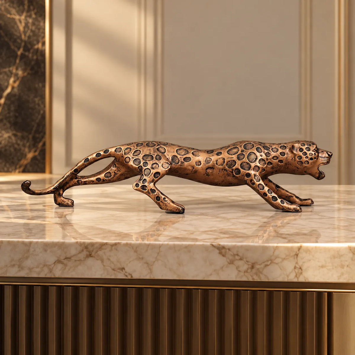 Leopard Decor Statue - Antique Copper