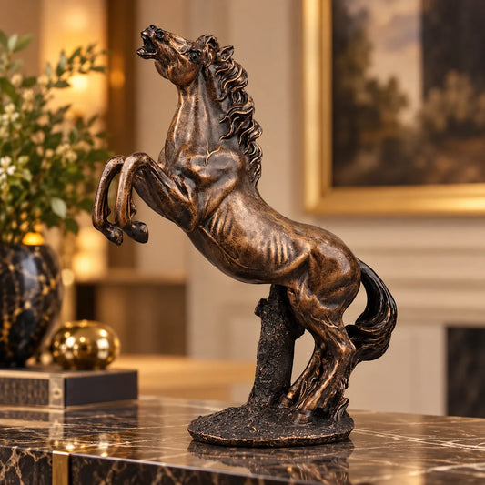 Grand Rearing Horse Decor Statue - Antique Copper