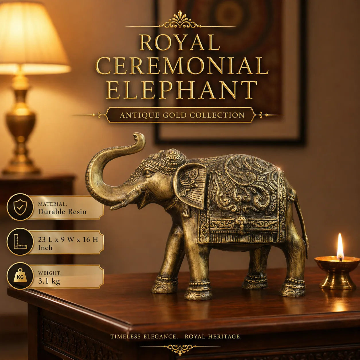 Royal Ceremonial Elephant - Antique Gold Collection